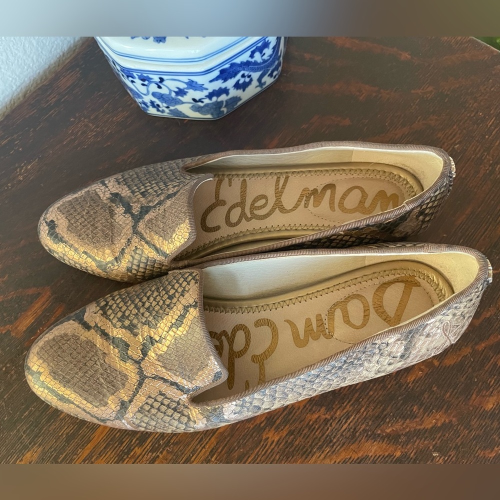 Sam Edelman Lorraine Women’s Size 7.5 Leather Brown Gold Python Snake Loafers